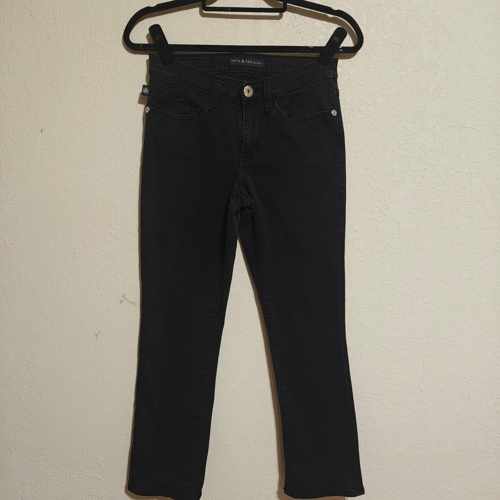 Rock & Republic Women Black Straight Leg Jeans Size 6 Signature Logo Denim